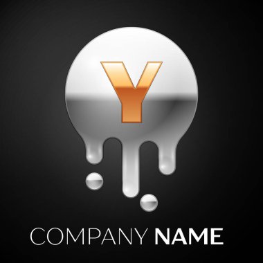 Y harfi sıçrama logosunu görmeniz gerekir. Altın nokta ve gümüş kabarcık mektup tasarım siyah arka plan üzerine. Vektör çizim