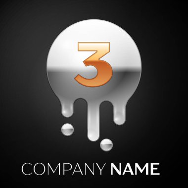Numara üç sıçrama logosunu görmeniz gerekir. Altın nokta ve gümüş kabarcık mektup tasarım siyah arka plan üzerine. Vektör çizim