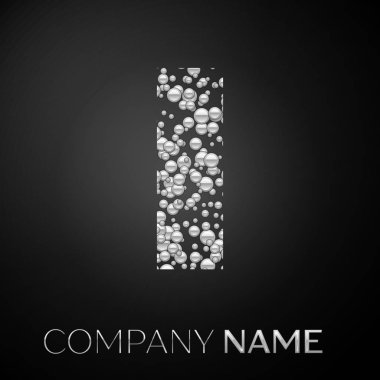 Harf ı logo gümüş noktalar. Alfabe logo soyut gümüş kabarcıklar şeklinde siyah arka plan üzerine. Tasarımınız için vektör şablonu
