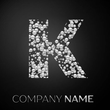K harfi logo gümüş noktalar. Alfabe logo soyut gümüş kabarcıklar şeklinde siyah arka plan üzerine. Tasarımınız için vektör şablonu