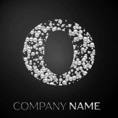 O harfi logo gümüş noktalar. Alfabe logo soyut gümüş kabarcıklar şeklinde siyah arka plan üzerine. Tasarımınız için vektör şablonu