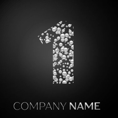 Bir numaralı logo gümüş noktalar. Alfabe logo soyut gümüş kabarcıklar şeklinde siyah arka plan üzerine. Tasarımınız için vektör şablonu