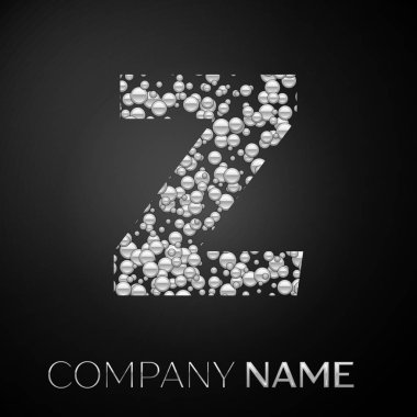 Z harfi logo gümüş noktalar. Alfabe logo soyut gümüş kabarcıklar şeklinde siyah arka plan üzerine. Tasarımınız için vektör şablonu