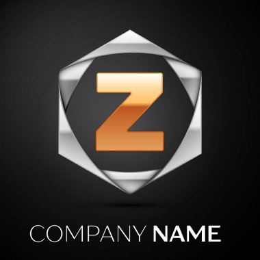 Siyah arka plan üzerine altıgen renkli gümüş altın harf Z logo simge. Tasarımınız için vektör şablonu