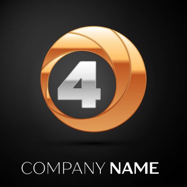 Dört logo sembol siyah zemin üzerine altın-gümüş renkli daire içinde numara. Tasarımınız için vektör şablonu