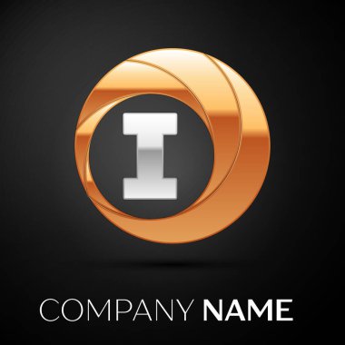 Harf ı logo sembol siyah zemin üzerine altın-gümüş renkli daire içinde. Tasarımınız için vektör şablonu