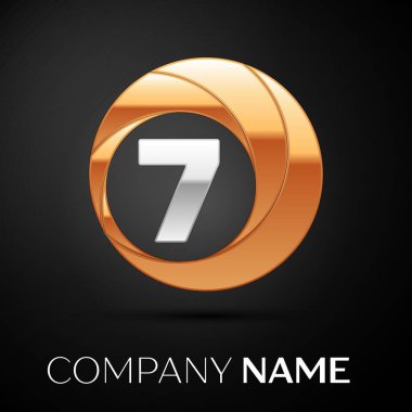 Numara yedi logo sembol siyah zemin üzerine altın-gümüş renkli daire içinde. Tasarımınız için vektör şablonu