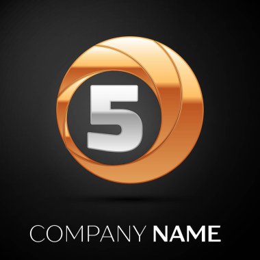 Beş logo sembol siyah zemin üzerine altın-gümüş renkli daire içinde numara. Tasarımınız için vektör şablonu