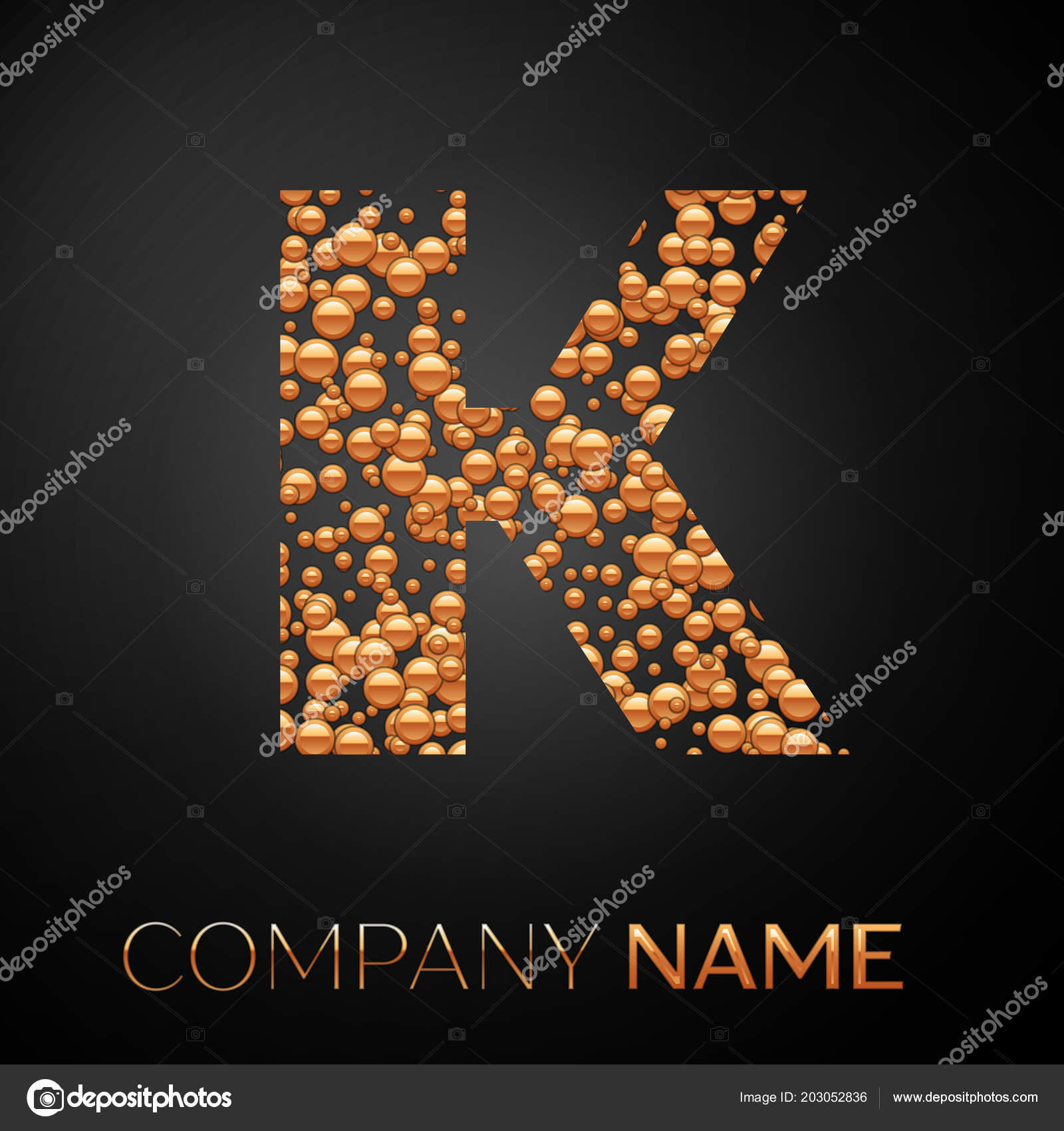 letter k logo gold dots alphabet logotype with abstract golden