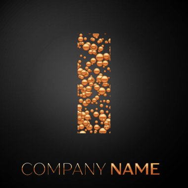 Harf ı logo altın nokta. Alfabe logo soyut altın kabarcıklar şeklinde siyah arka plan üzerine. Tasarımınız için vektör şablonu