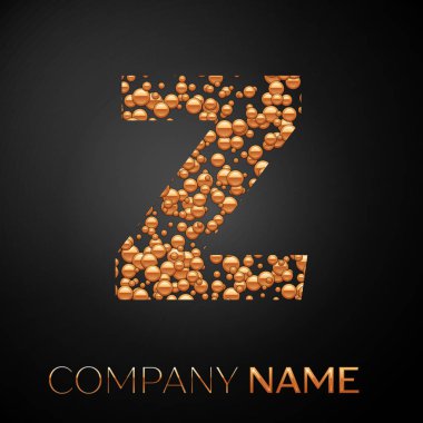 Z harfi logosu altın nokta. Alfabe logo soyut altın kabarcıklar şeklinde siyah arka plan üzerine. Tasarımınız için vektör şablonu