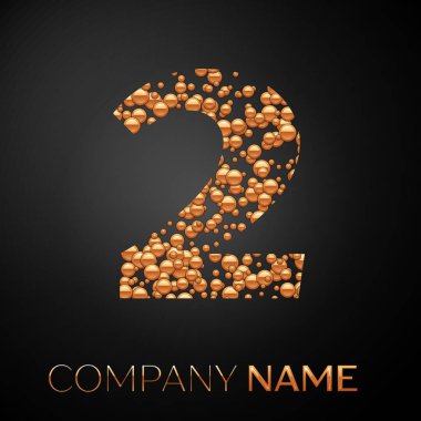 Numara iki logo altın nokta. Alfabe logo soyut altın kabarcıklar şeklinde siyah arka plan üzerine. Tasarımınız için vektör şablonu