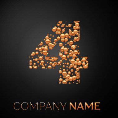 Dört logosu altın nokta sayısı. Alfabe logo soyut altın kabarcıklar şeklinde siyah arka plan üzerine. Tasarımınız için vektör şablonu