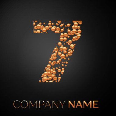 Numara yedi logosu altın nokta. Alfabe logo soyut altın kabarcıklar şeklinde siyah arka plan üzerine. Tasarımınız için vektör şablonu