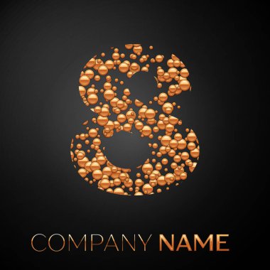 Sekiz logosu altın nokta sayısı. Alfabe logo soyut altın kabarcıklar şeklinde siyah arka plan üzerine. Tasarımınız için vektör şablonu