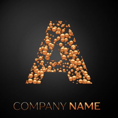 A harfi logosu altın nokta. Alfabe logo soyut altın kabarcıklar şeklinde siyah arka plan üzerine. Tasarımınız için vektör şablonu