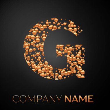 G harfi logosu altın nokta. Alfabe logo soyut altın kabarcıklar şeklinde siyah arka plan üzerine. Tasarımınız için vektör şablonu