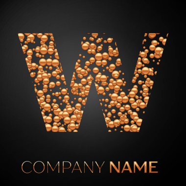 Harf W logo altın nokta. Alfabe logo soyut altın kabarcıklar şeklinde siyah arka plan üzerine. Tasarımınız için vektör şablonu