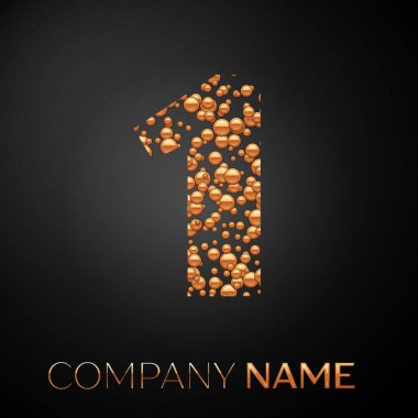 Bir logo altın nokta sayısı. Alfabe logo soyut altın kabarcıklar şeklinde siyah arka plan üzerine. Tasarımınız için vektör şablonu