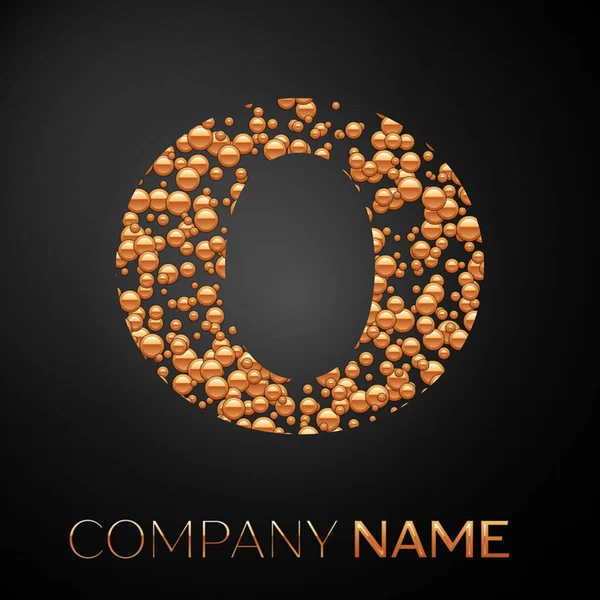 O harfi logosu altın nokta. Alfabe logo soyut altın kabarcıklar şeklinde siyah arka plan üzerine. Tasarımınız için vektör şablonu