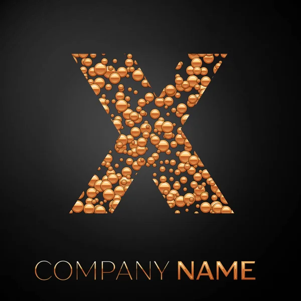 Mektup X logosu altın nokta. Alfabe logo soyut altın kabarcıklar şeklinde siyah arka plan üzerine. Tasarımınız için vektör şablonu