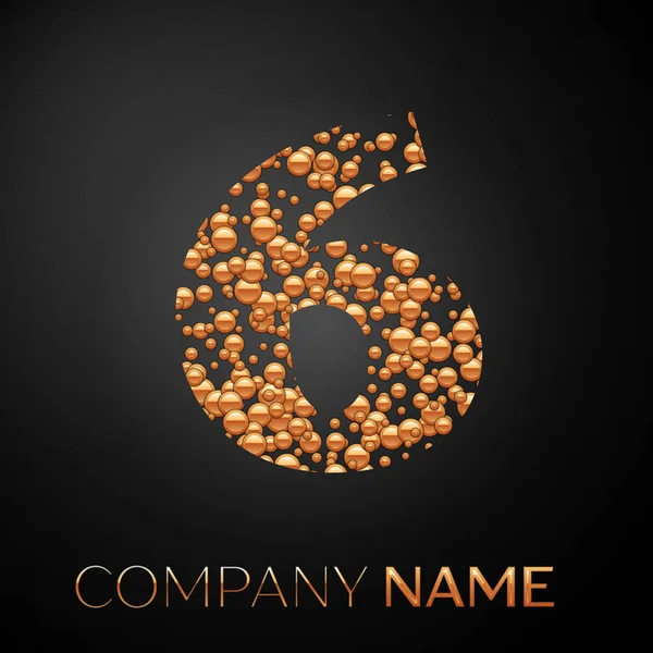 Numara altı logosu altın nokta. Alfabe logo soyut altın kabarcıklar şeklinde siyah arka plan üzerine. Tasarımınız için vektör şablonu