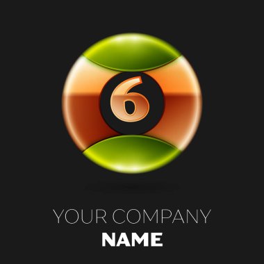 Gerçekçi altın altı numara logo sembol siyah zemin üzerine altın-yeşil renkli daire şeklinde. Tasarımınız için vektör şablonu