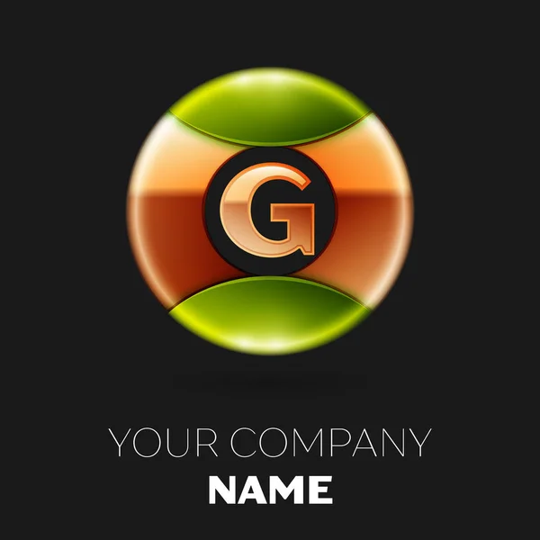 Simbolo realistico del logo Golden Letter G nella forma del cerchio colorato di colore verde dorato su sfondo nero. Modello vettoriale per il tuo design — Vettoriale Stock