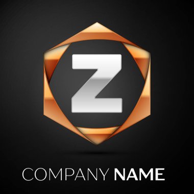 Renkli altın siyah arka plan üzerine altıgen gümüş harf Z logo simge. Tasarımınız için vektör şablonu