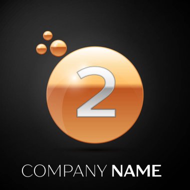 Gümüş iki numara logosu. Altın nokta sıçrama ve siyah arka plan üzerine sıvı kabarcık şekli. Tasarımınız için vektör şablonu