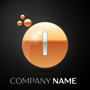 Gümüş harf ı logo. Altın nokta sıçrama ve siyah arka plan üzerine sıvı kabarcık şekli. Tasarımınız için vektör şablonu