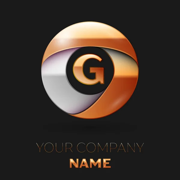 Символ логотипа Golden Letter G в цветной золотисто-серебряной форме круга на черном фоне. Векторный шаблон для Вашего дизайна — стоковый вектор