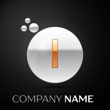 Altın harf ı logo. Gümüş nokta sıçrama ve siyah arka plan üzerine sıvı kabarcık şekli. Tasarımınız için vektör şablonu