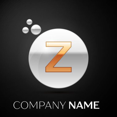 Altın harf Z logosunu görmeniz gerekir. Gümüş nokta sıçrama ve siyah arka plan üzerine sıvı kabarcık şekli. Tasarımınız için vektör şablonu