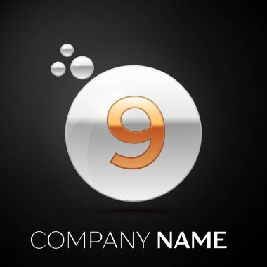 Altın Number Nine logosunu görmeniz gerekir. Gümüş nokta sıçrama ve siyah arka plan üzerine sıvı kabarcık şekli. Tasarımınız için vektör şablonu