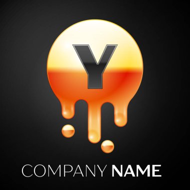 Y harfi sıçrama logosunu görmeniz gerekir. Altın nokta ve kabarcıklar mektup tasarım siyah arka plan üzerine. Vektör çizim