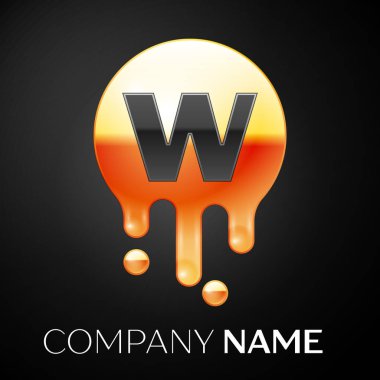 Harf W sıçrama logosunu görmeniz gerekir. Altın nokta ve kabarcıklar mektup tasarım siyah arka plan üzerine. Vektör çizim