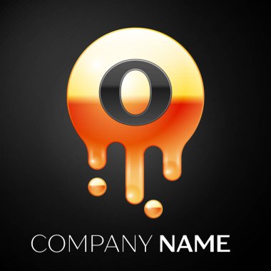 O harfi sıçrama logosunu görmeniz gerekir. Altın nokta ve kabarcıklar mektup tasarım siyah arka plan üzerine. Vektör çizim