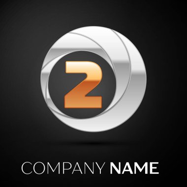 İki logo sembol siyah zemin üzerine altın-gümüş renkli daire içinde numara. Tasarımınız için vektör şablonu