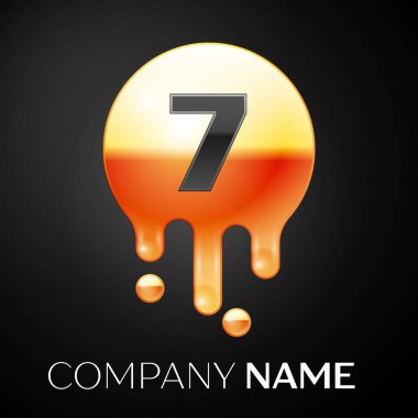 Numara yedi sıçrama logosunu görmeniz gerekir. Altın nokta ve gümüş kabarcık mektup tasarım siyah arka plan üzerine. Vektör çizim