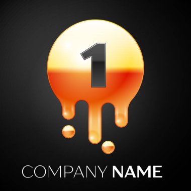 Bir numaralı sıçrama logosunu görmeniz gerekir. Altın nokta ve gümüş kabarcık mektup tasarım siyah arka plan üzerine. Vektör çizim
