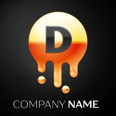 D harfi sıçrama logosunu görmeniz gerekir. Altın nokta ve kabarcıklar mektup tasarım siyah arka plan üzerine. Vektör çizim