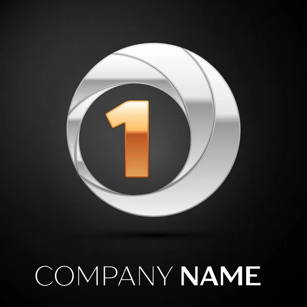 Numero Uno simbolo del logo nel cerchio colorato d'oro-argento su sfondo nero. Modello vettoriale per il tuo design — Vettoriale Stock