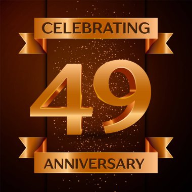 Gerçekçi kırk dokuz yıl yıldönümü kutlamaları tasarım afiş. Altın sayı, konfeti ve şerit kahverengi zemin üzerinde. Doğum günü partin için renkli vektör şablon öğeleri