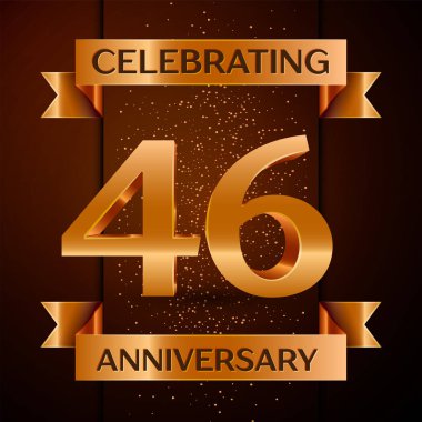 Gerçekçi kırk altı yıl yıldönümü kutlamaları tasarım afiş. Altın sayı, konfeti ve şerit kahverengi zemin üzerinde. Doğum günü partin için renkli vektör şablon öğeleri