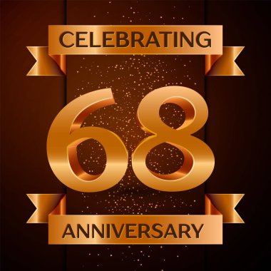 Gerçekçi altmış sekiz yıl yıldönümü kutlamaları tasarım afiş. Altın sayı, konfeti ve şerit kahverengi zemin üzerinde. Doğum günü partin için renkli vektör şablon öğeleri