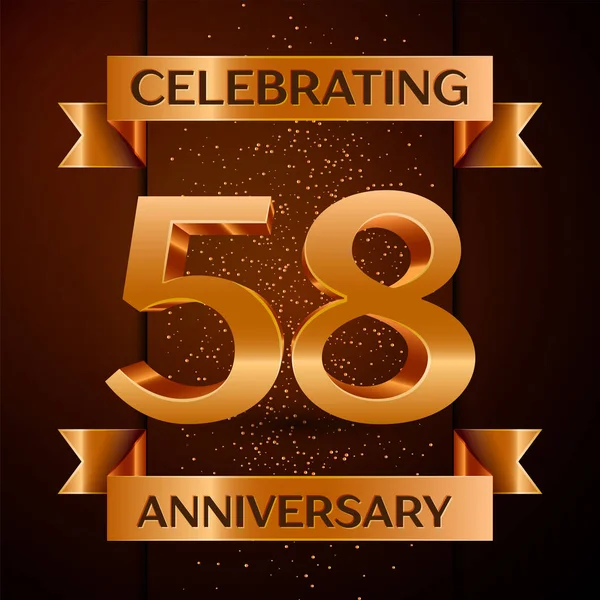 Gerçekçi elli sekiz yıl yıldönümü kutlamaları tasarım afiş. Altın sayı, konfeti ve şerit kahverengi zemin üzerinde. Doğum günü partin için renkli vektör şablon öğeleri