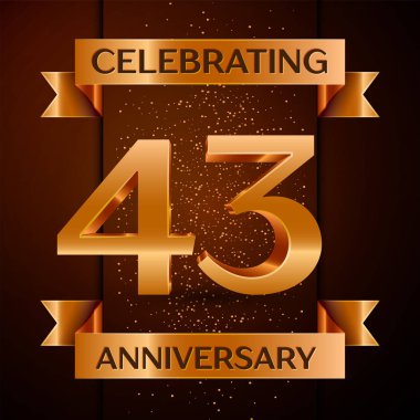 Gerçekçi kırk üç yıl yıldönümü kutlamaları tasarım afiş. Altın sayı, konfeti ve şerit kahverengi zemin üzerinde. Doğum günü partin için renkli vektör şablon öğeleri