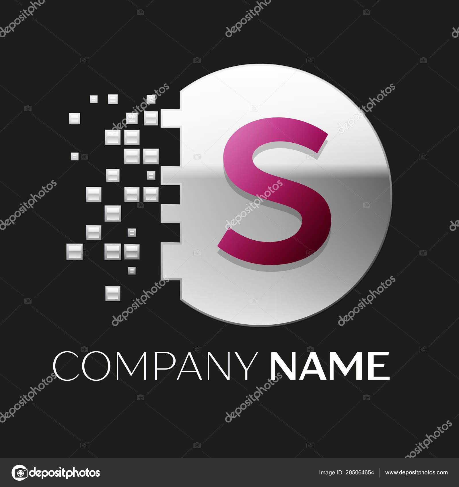 Realistic Pink Letter S Logo Symbol In The Silver Colorful Pixel Circle Shape With Shattered Blocks On Black Background Vector Template For Your Design Vector Image By C Vectorvalera Gmail Com Vector