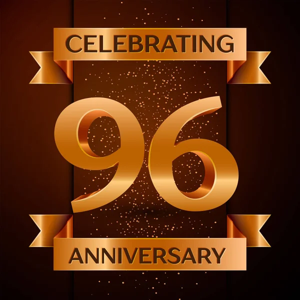 Realistiska nittio sex år Anniversary Celebration design banner. Gyllene nummer, konfetti och band på brun bakgrund. Färgglada Vector mall-element för din födelsedagsfest — Stock vektor